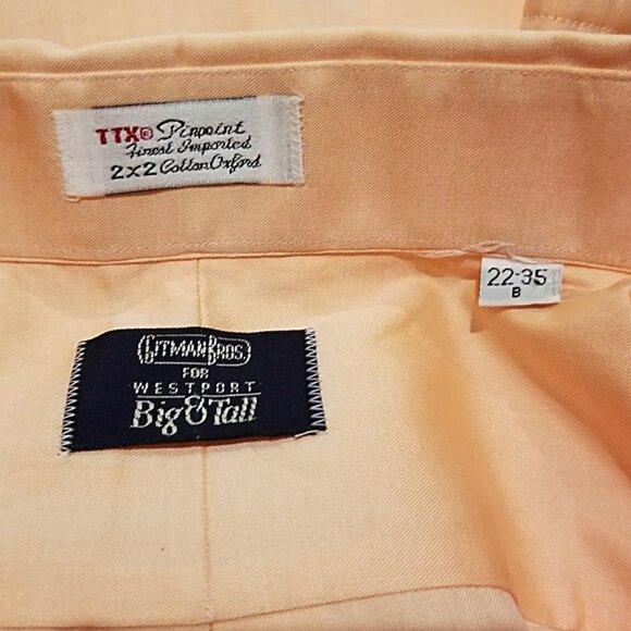 NEW Gitman Bros Mens Long Sleeve Button Down Shirt 22/35 Big & Tall Peach Oxford - Picture 5 of 6